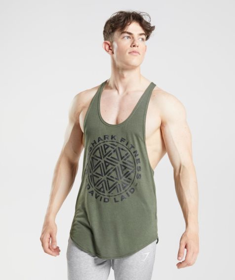 Men's Gymshark GS x David Laid Stringer Tanks Olive | CA A01ND6